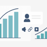 Minimal analytics illustration showing a Pareto chart with bars and a cumulative line, a customer segment card, and rising ROI bars with an arrow.